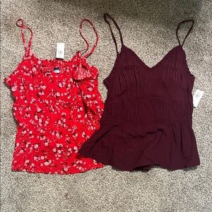 Floral Red and Solid Maroon Women's Tops NWT